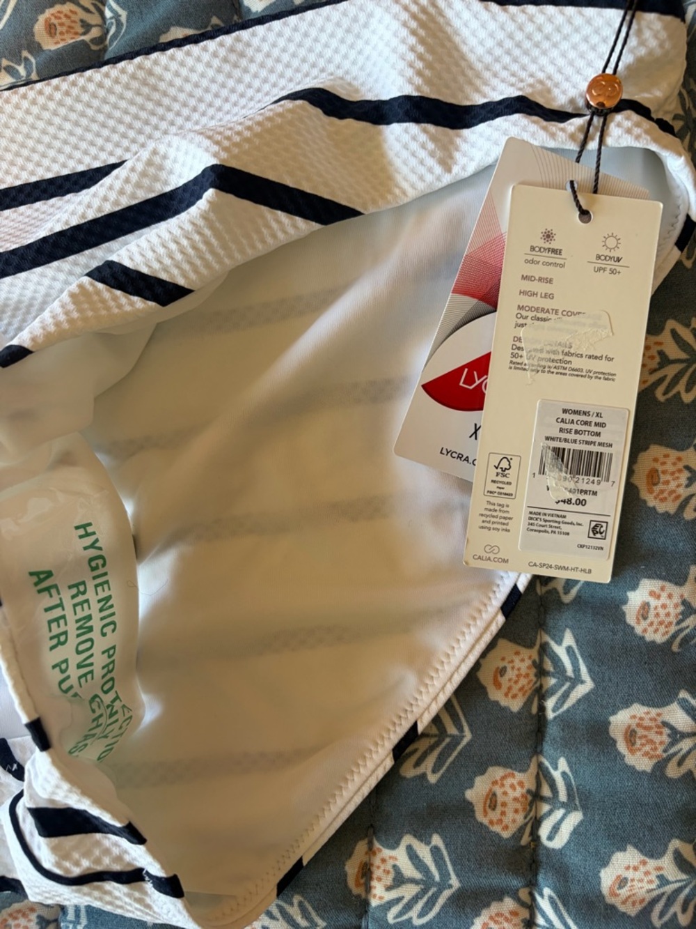 CALIA Core Mid Rise Swim Bottom XL White Blue Stripe Mesh NWT - Picture 5 of 6